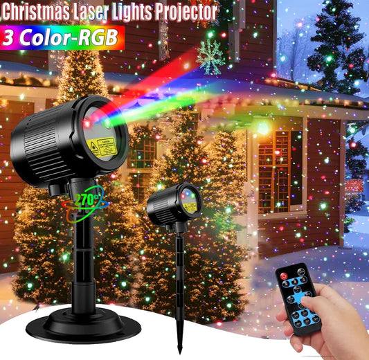 Laser Christmas Projector Lights Outdoor,  3 Color RGB Projector, Firefly Lights Show with RF Remote, Waterproof for Holiday Decoration, Christmas Gift, Wedding, Home Decor, Party, Garden